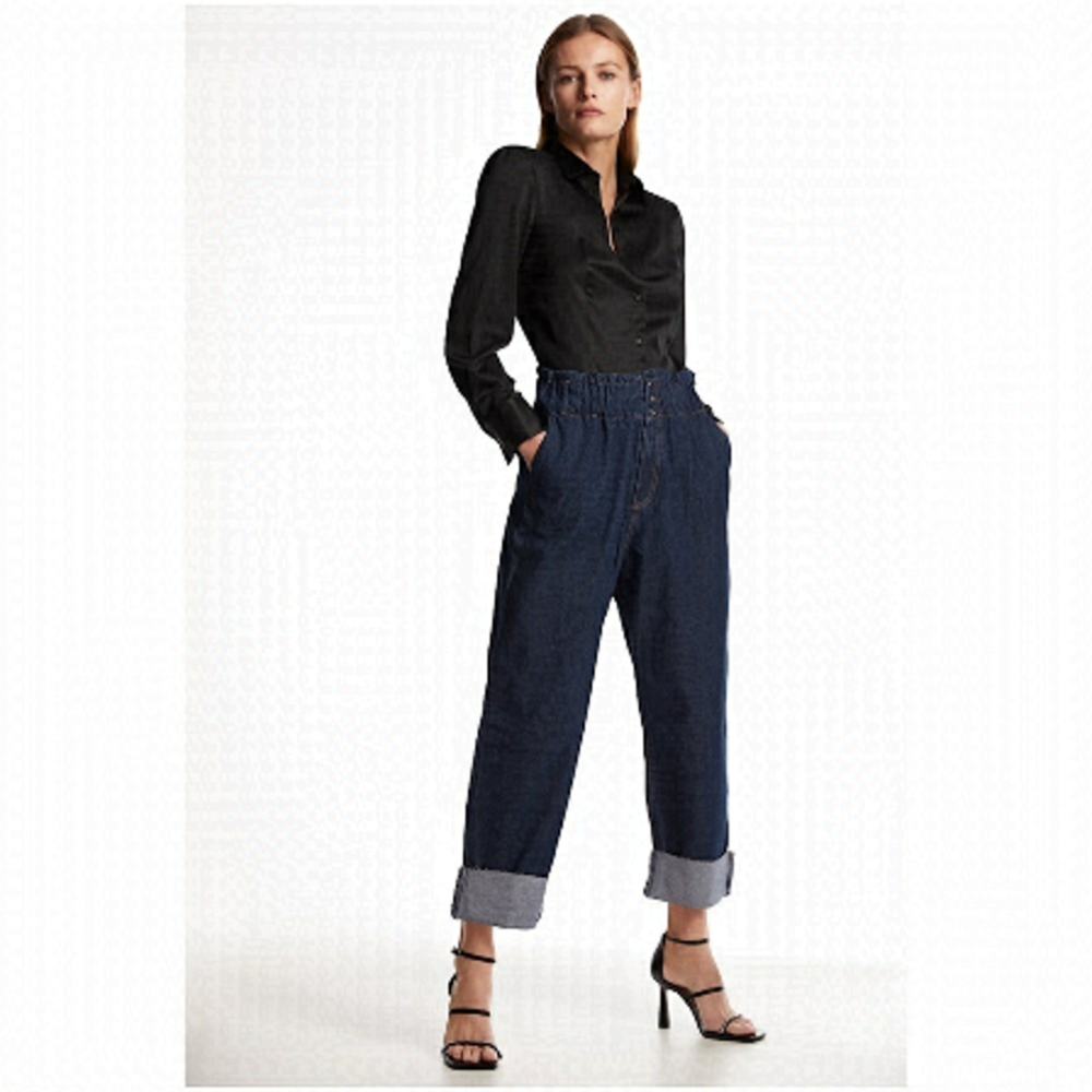 Nwot-zara-high Rise PaperBag Slouchy Pleated Rolled Hem Jeans (Size:6US)